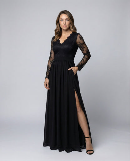 Damen Abendrobe Spitze Retro-Look Schwarz - Norvielle