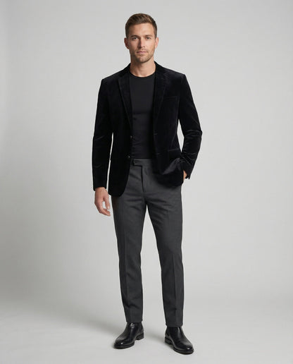 Herren Samt-Sakko Paisley-Futter Schwarz - Norvielle