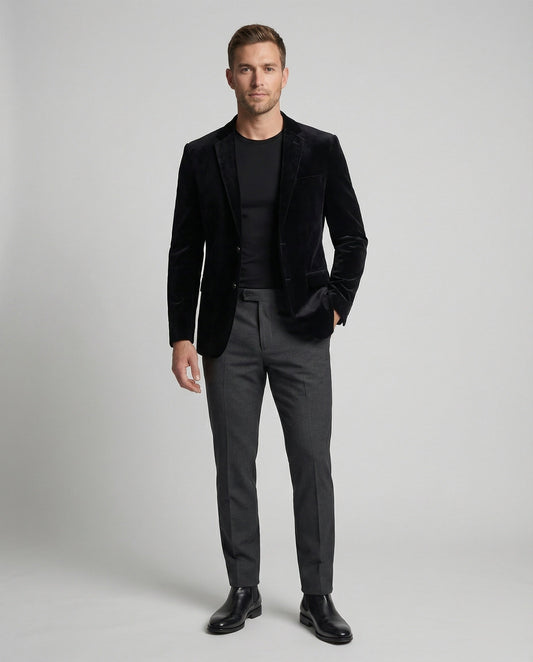 Herren Samt-Sakko Paisley-Futter Schwarz - Norvielle