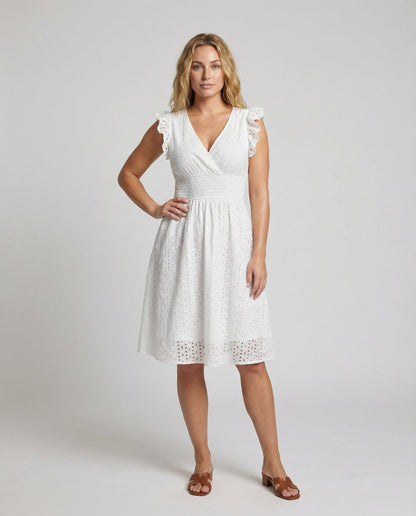 Damen A-Linien-Kleid mit Rüschenschultern Ajour - Norvielle