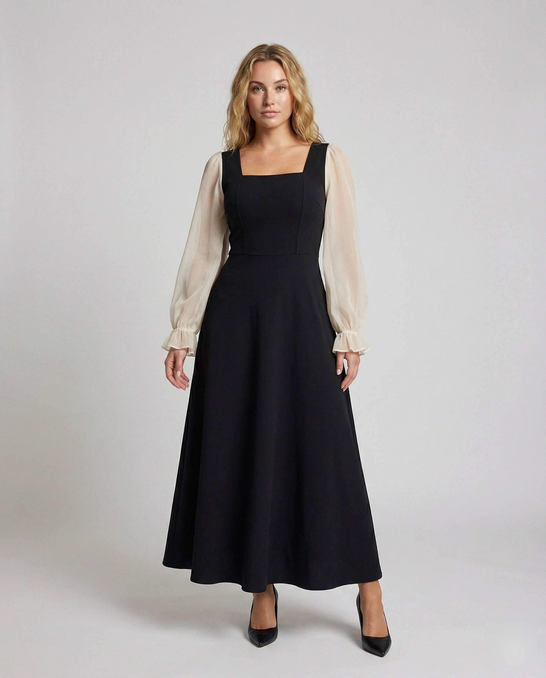 Damen Maxikleid A-Linie mit Organza Ballonärmeln - Norvielle