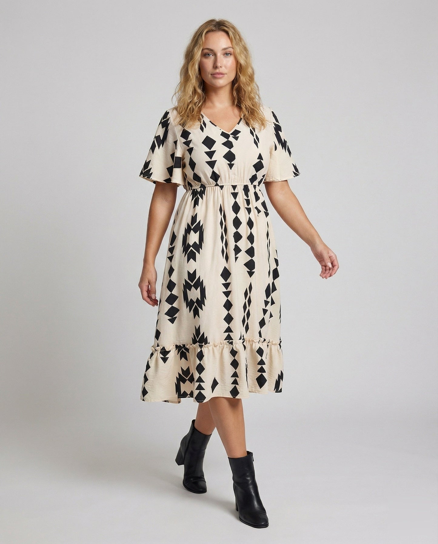Damen Midikleid A-Linie Flügelärmel - Norvielle