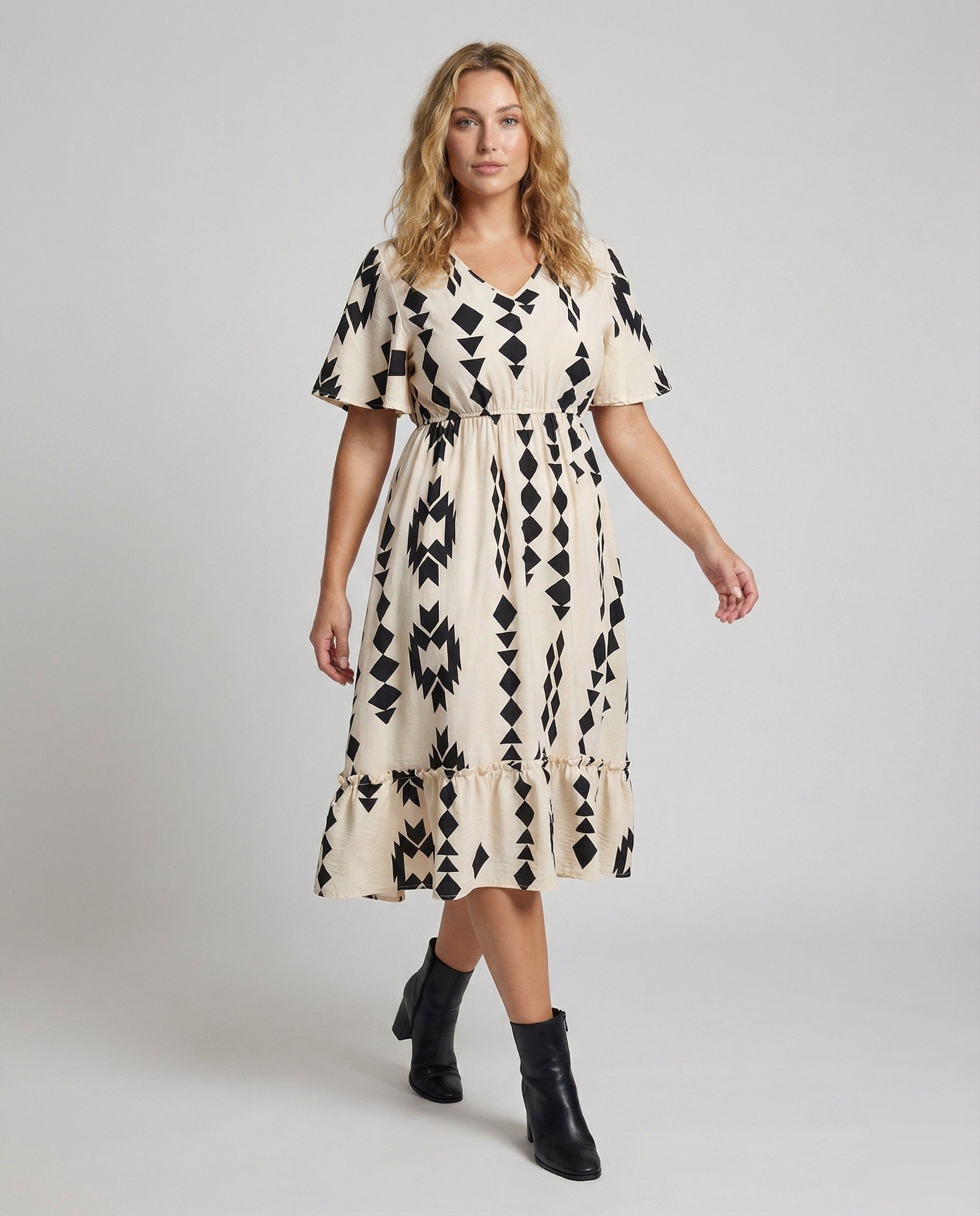 Damen Midikleid A-Linie Flügelärmel - Norvielle
