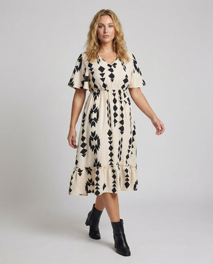 Damen Midikleid A-Linie Flügelärmel - Norvielle