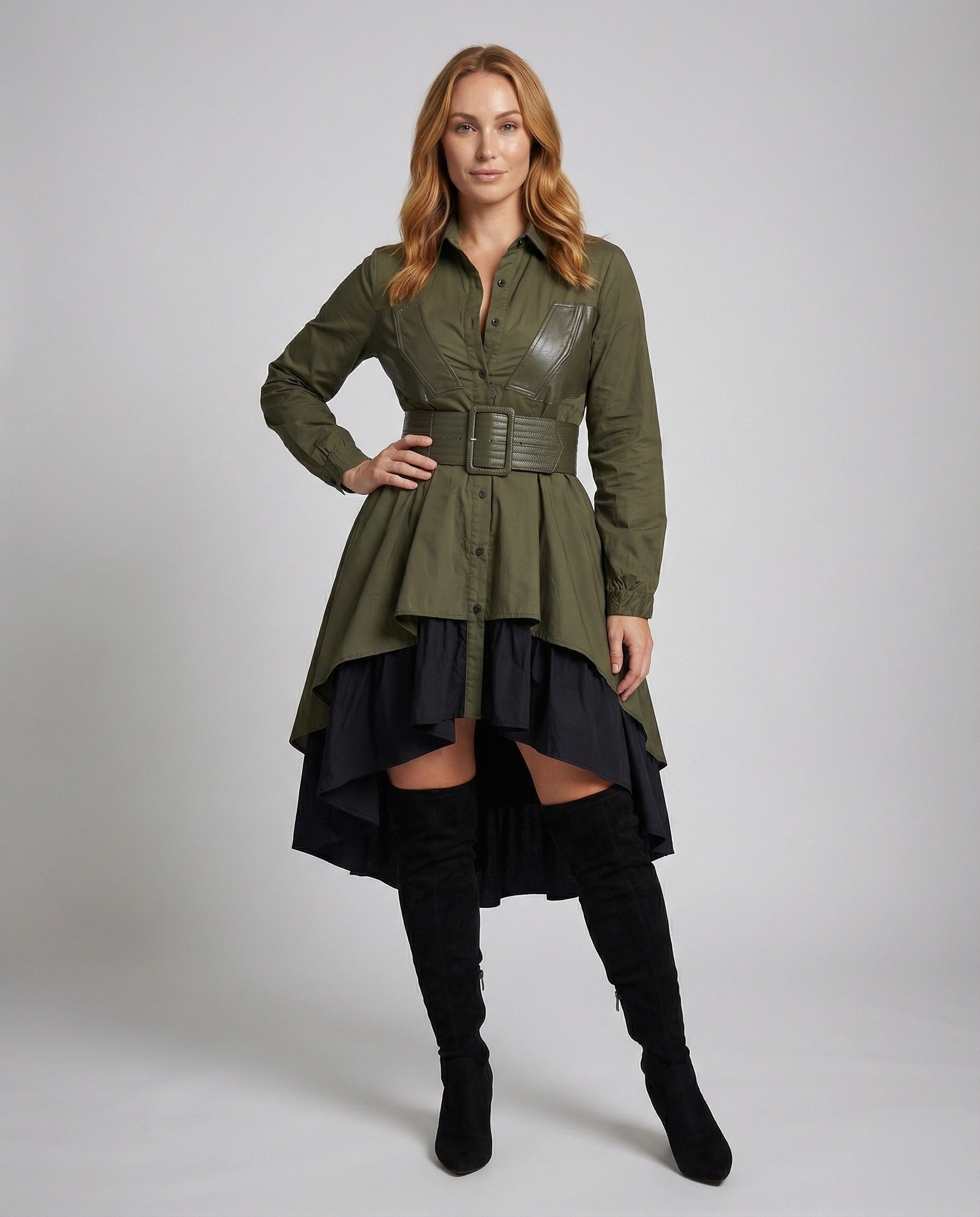 Damen Asymmetrisches Hemdblusenkleid Stufenrock - Norvielle