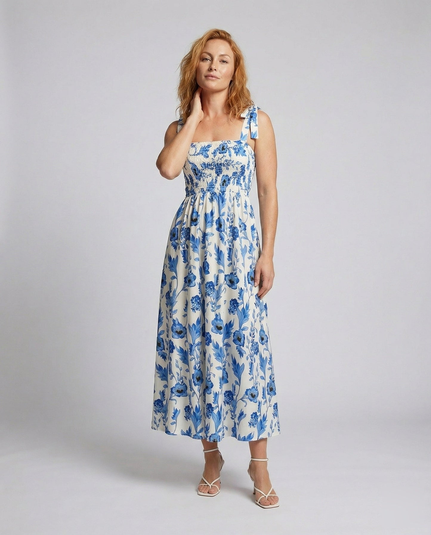 Damen Maxikleid Baumwollmix Smok-Oberteil - Norvielle