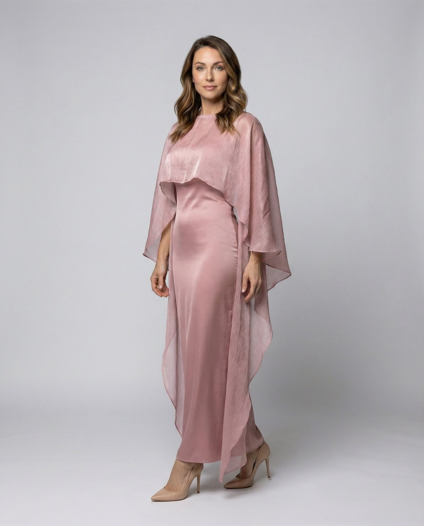 Damen Satin Abendkleid Bodenlang Chiffon Überwurf - Norvielle