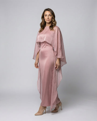 Damen Satin Abendkleid Bodenlang Chiffon Überwurf - Norvielle