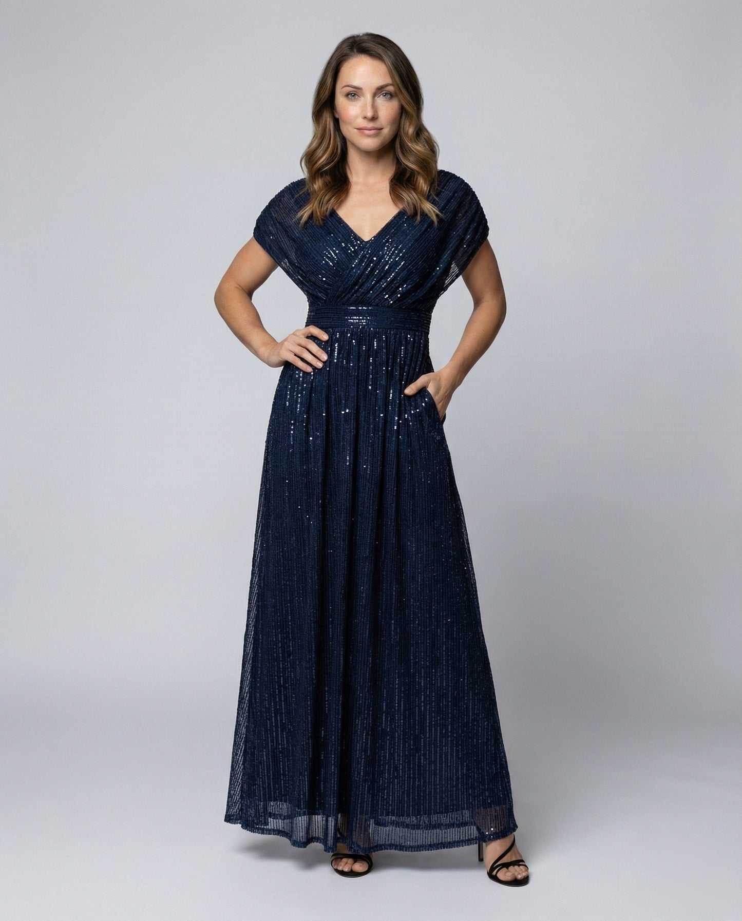 Damen Abendkleid Glanztüll V-Ausschnitt Bodenlang Schwarz - Norvielle