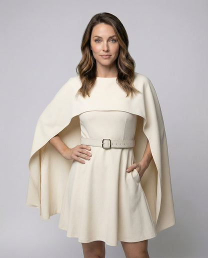 Damen Minikleid Cape-Design mit Taillengürtel