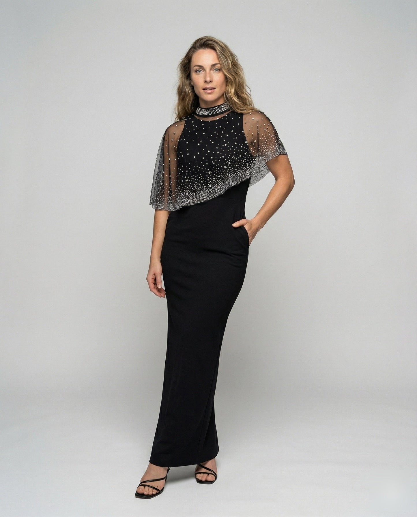 Damen Abendkleid mit Schultercape Elegantes Schwarz - Norvielle