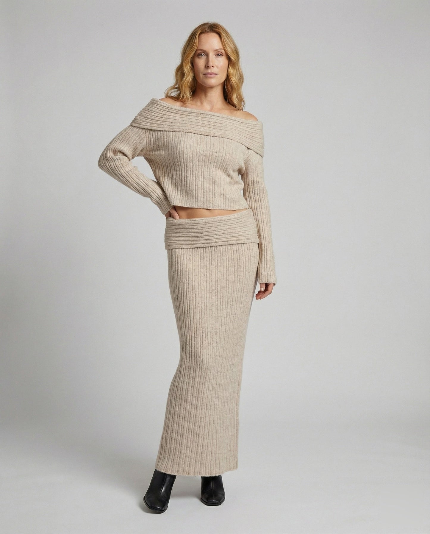 Damen Strick-Set Maxirock Elegantes Design - Norvielle