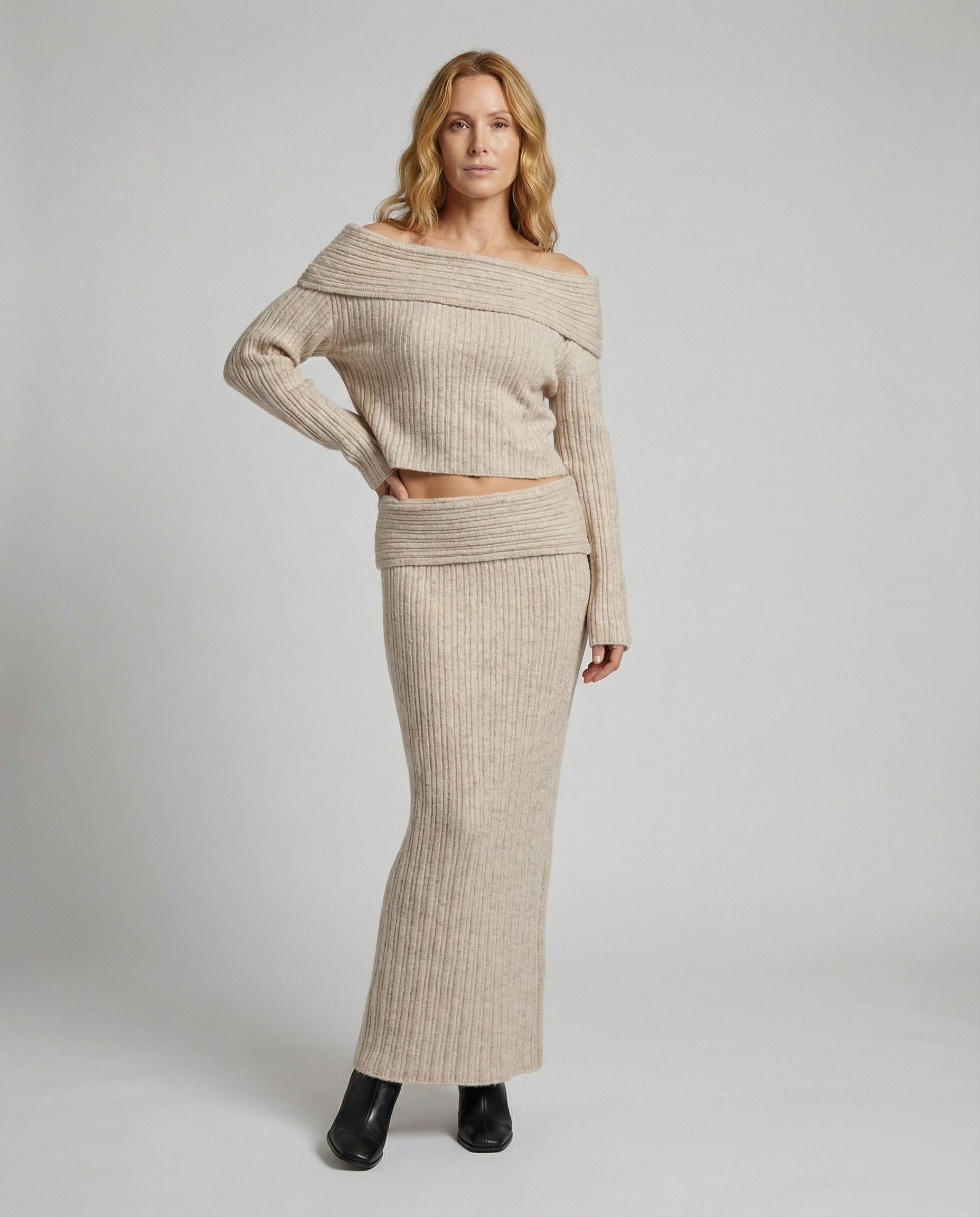 Damen Strick-Set Maxirock Elegantes Design - Norvielle