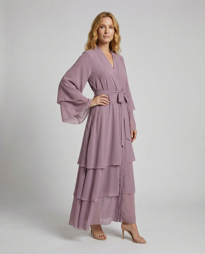 Damen Maxikleid Stufenschiffon Elegant Schwarz - Norvielle