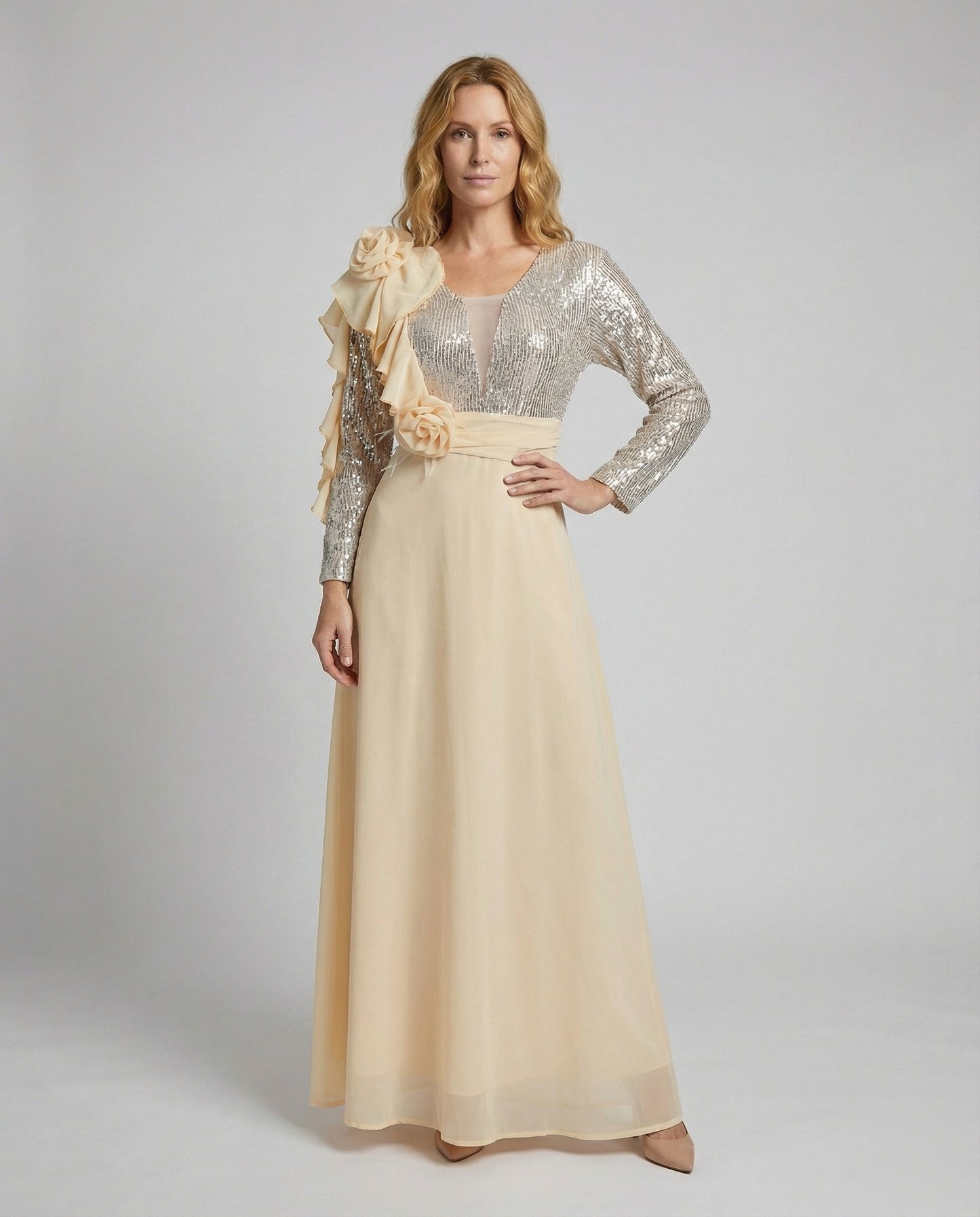 Damen Abendkleid Pailletten-Oberteil Schwarz - Norvielle