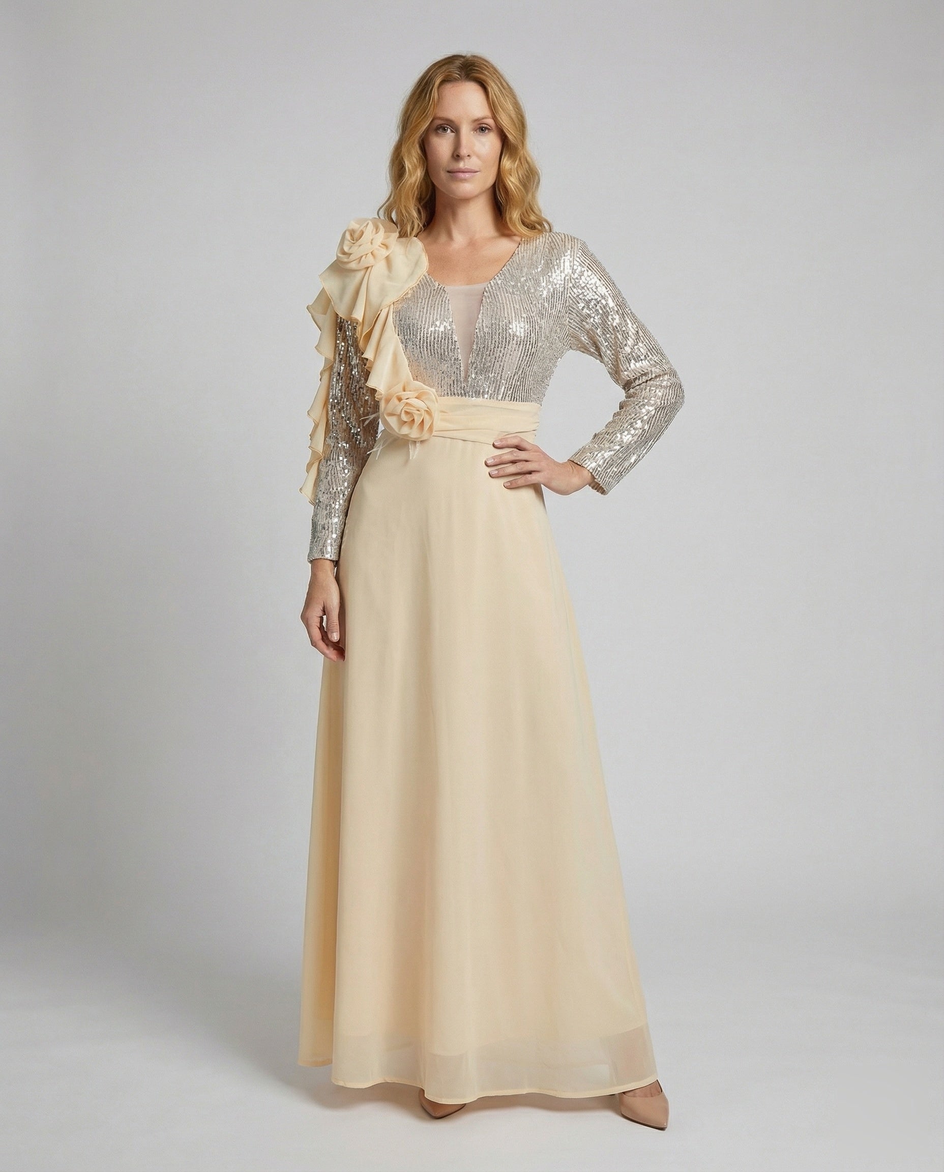 Damen Abendkleid Pailletten-Oberteil Schwarz - Norvielle