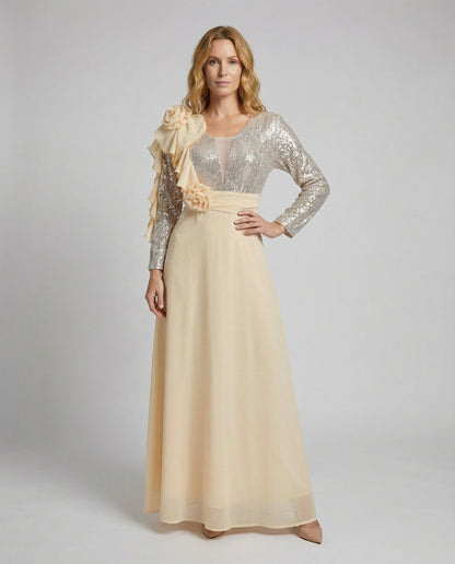 Damen Abendkleid Pailletten-Oberteil Schwarz - Norvielle