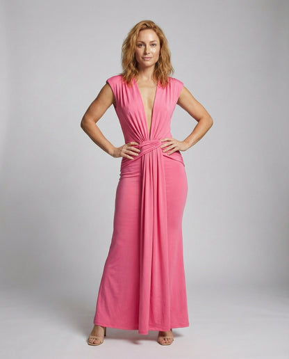 Damen Abendkleid Drapé Wickeltaille Figurbetont Schwarz - Norvielle