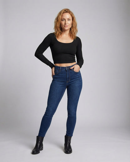 Damen Langarm Crop- Figurbetont Gerippt - Norvielle