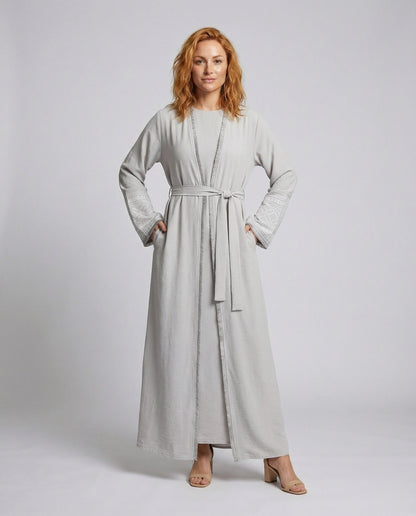 Damen Abaya Fließend Mit Ärmelstickerei - Norvielle