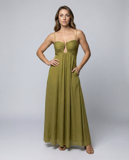 Damen Maxikleid Fließend Keyhole-Ausschnitt - Norvielle