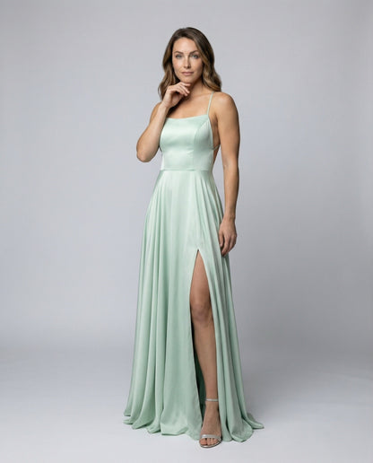 Damen Abendkleid Satin Fließend Beinschlitz - Norvielle