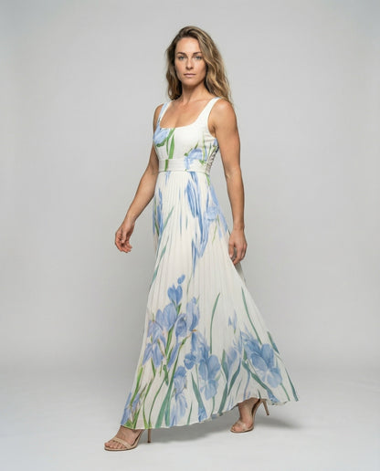 Damen Maxikleid Plissee Floral mit Taillenband - Norvielle