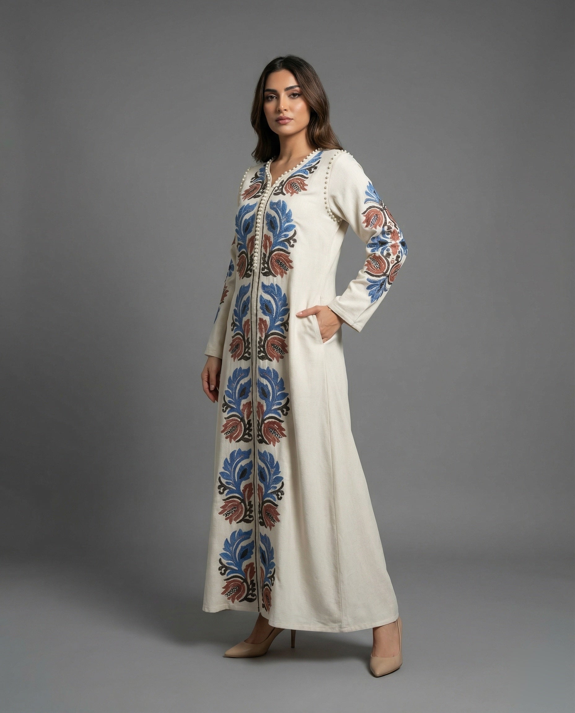Damen Maxikleid Kaftan-Stil bestickt Folklore-Design - Norvielle