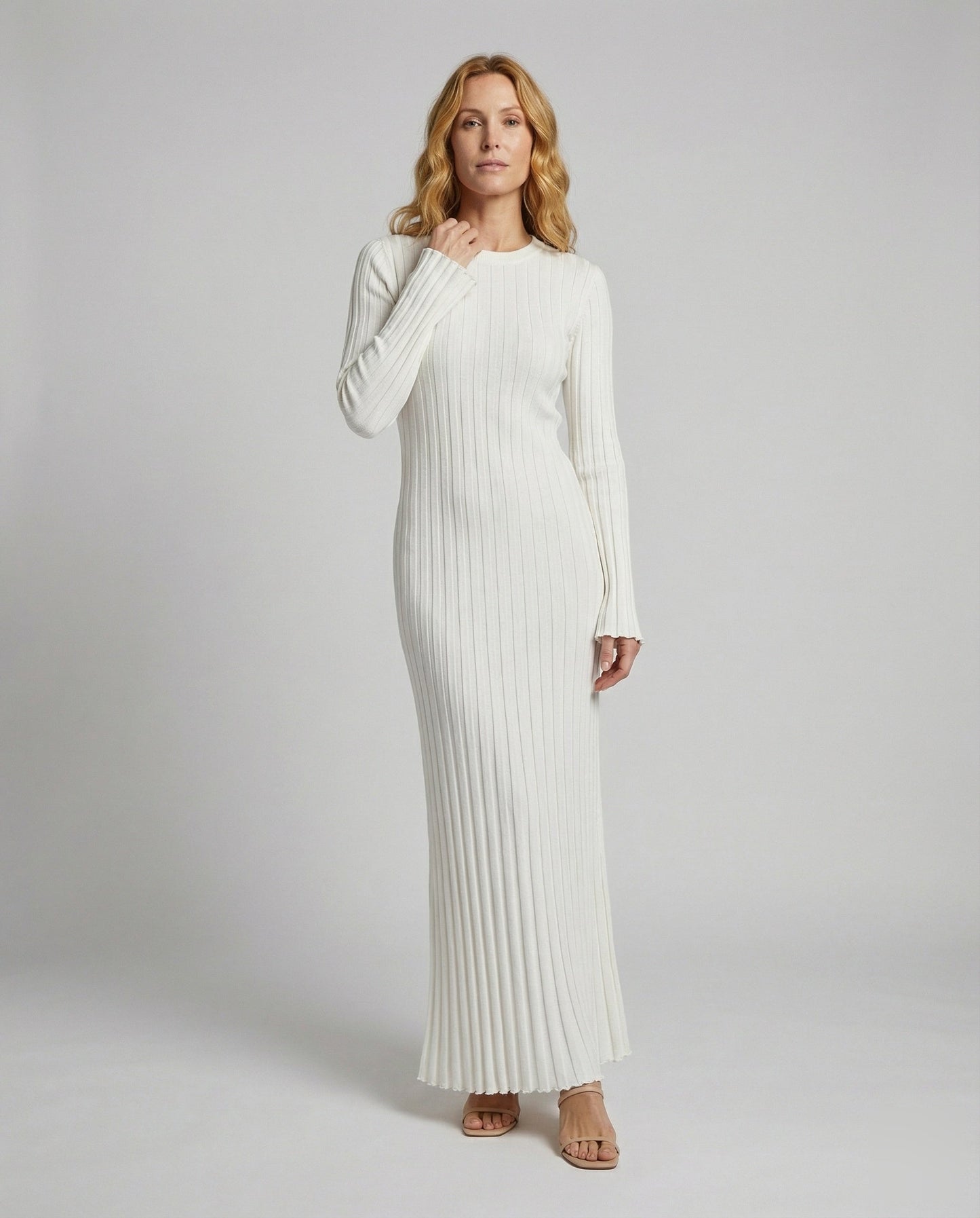 Damen Maxi-Strickkleid Feinstrick Gerippt - Norvielle