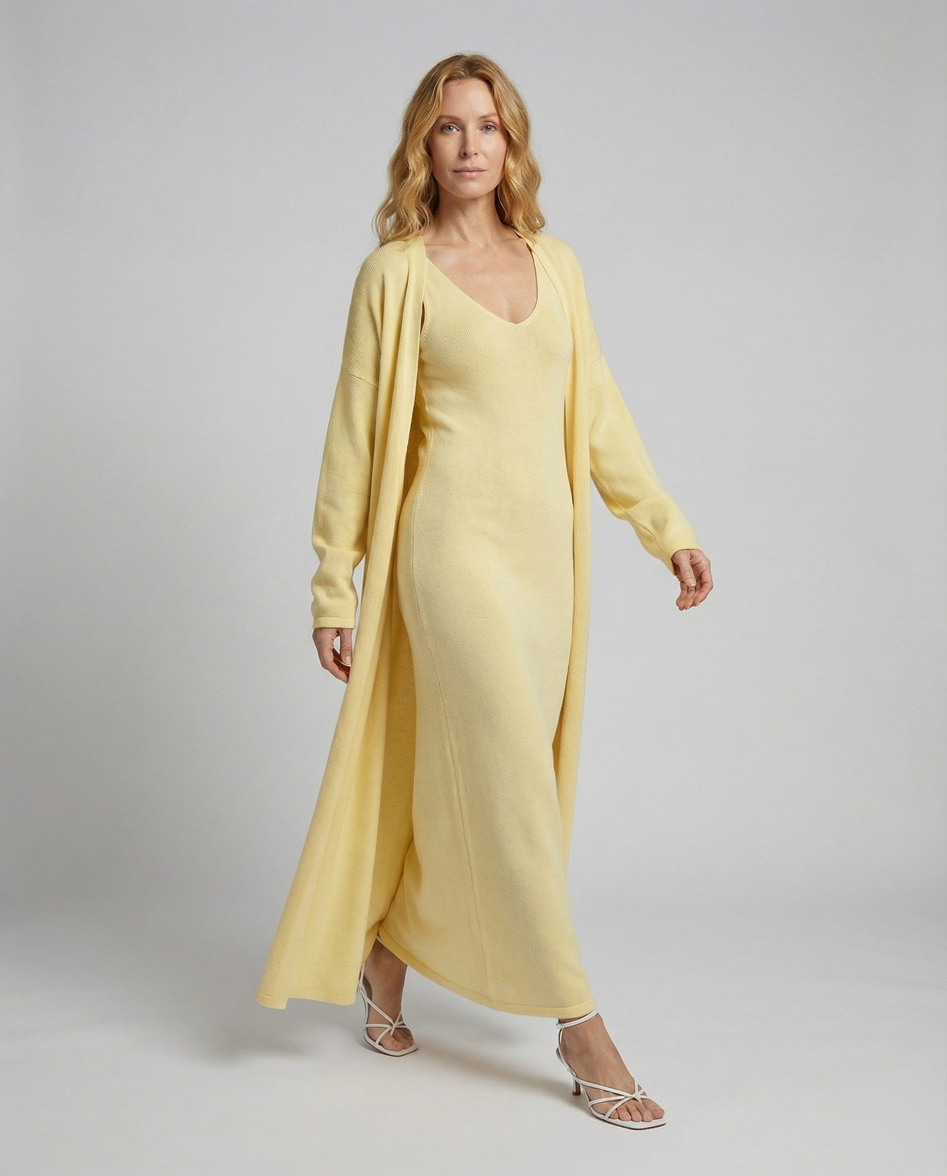 Damen Rippenslipkleid mit Langcardigan - Norvielle