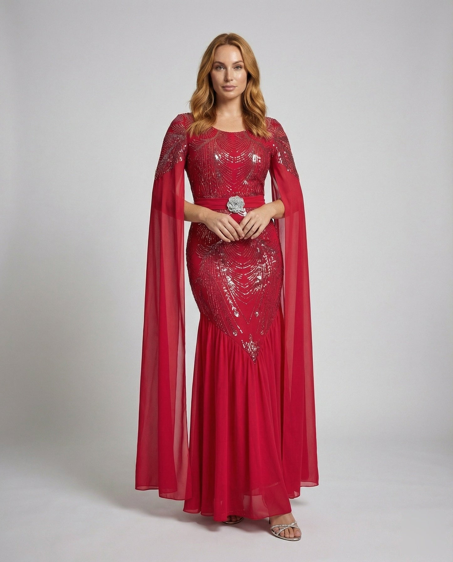 Damen Gala-Abendkleid mit Cape-Ärmeln - Norvielle