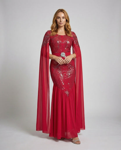 Damen Gala-Abendkleid mit Cape-Ärmeln - Norvielle
