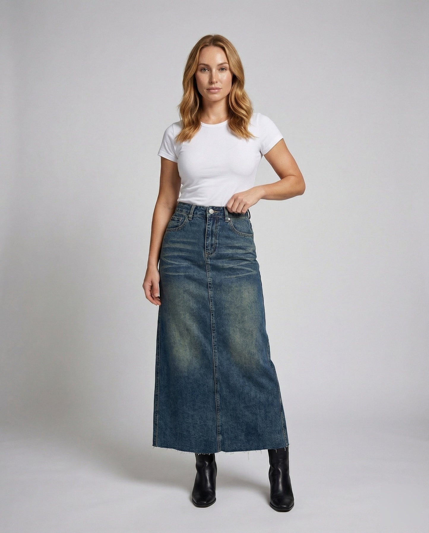 Damen High-Waist Denimrock Maxilänge - Norvielle