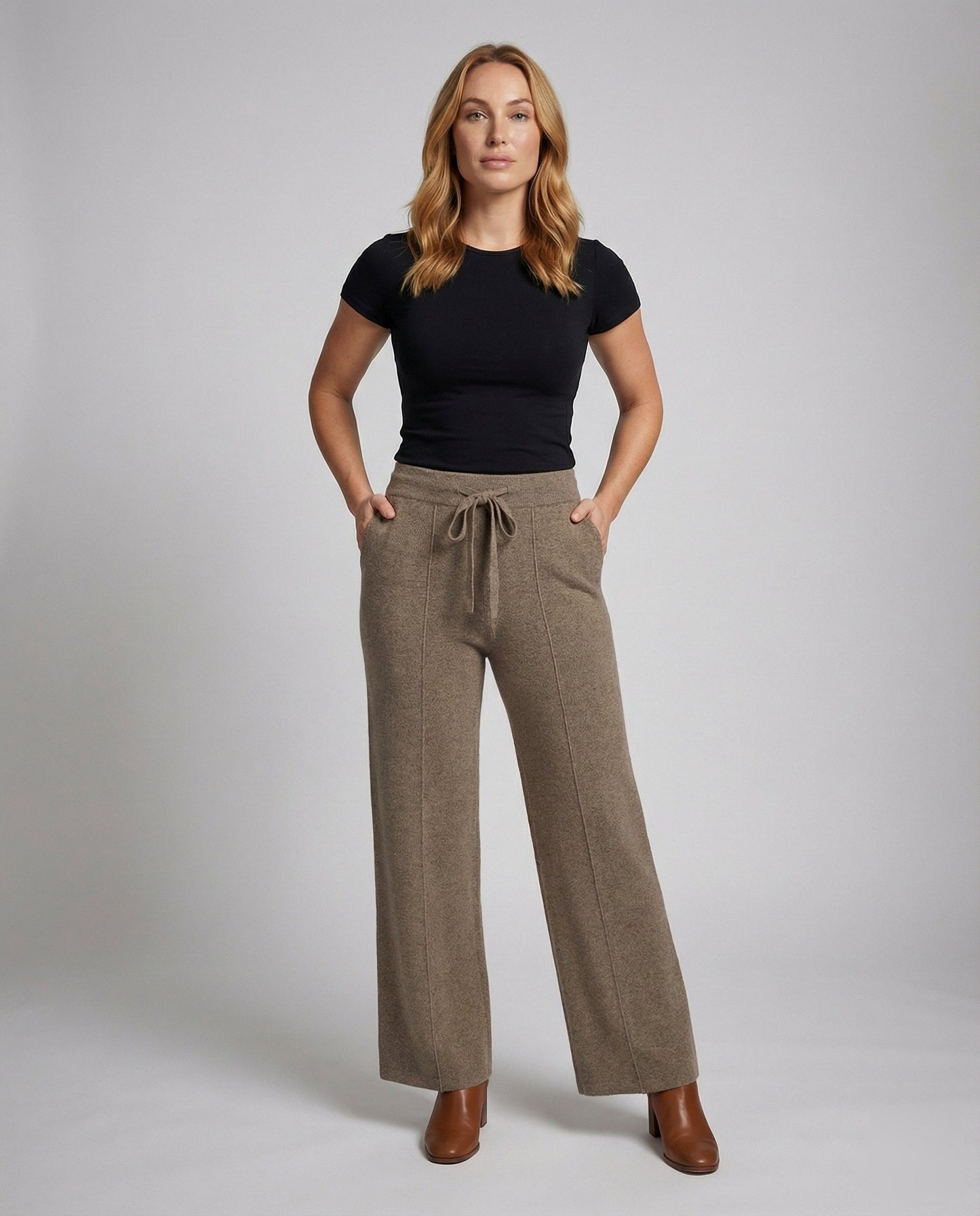 Damen Strickhose Hochgeschnitten Weit - Norvielle