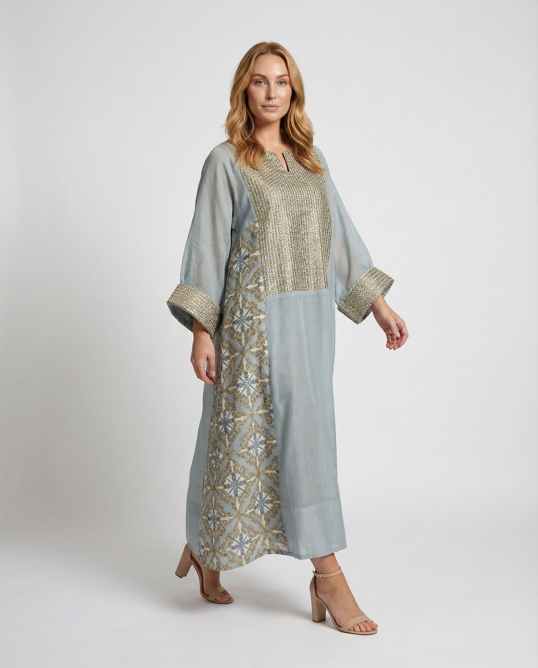 Damen Maxikleid Kaftan mit Bestickung - Norvielle