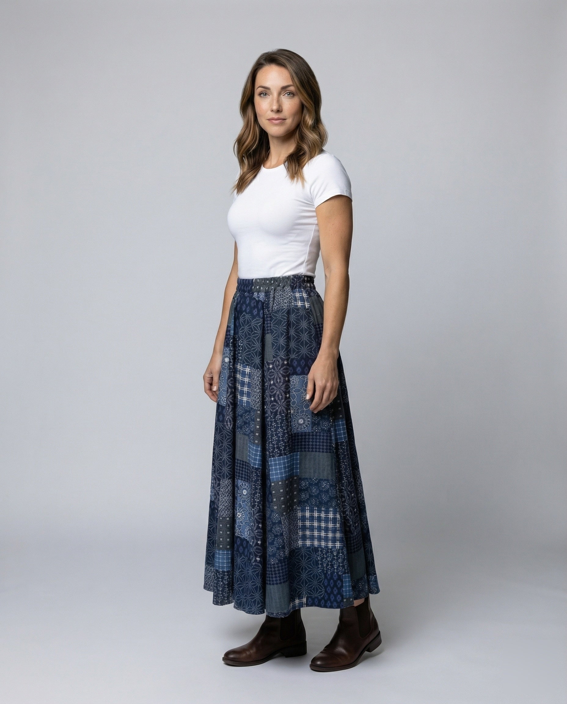Damen Patchwork-Rock Baumwollmix Lang - Norvielle