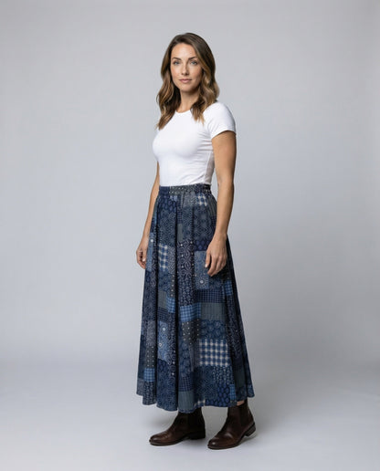 Damen Patchwork-Rock Baumwollmix Lang - Norvielle