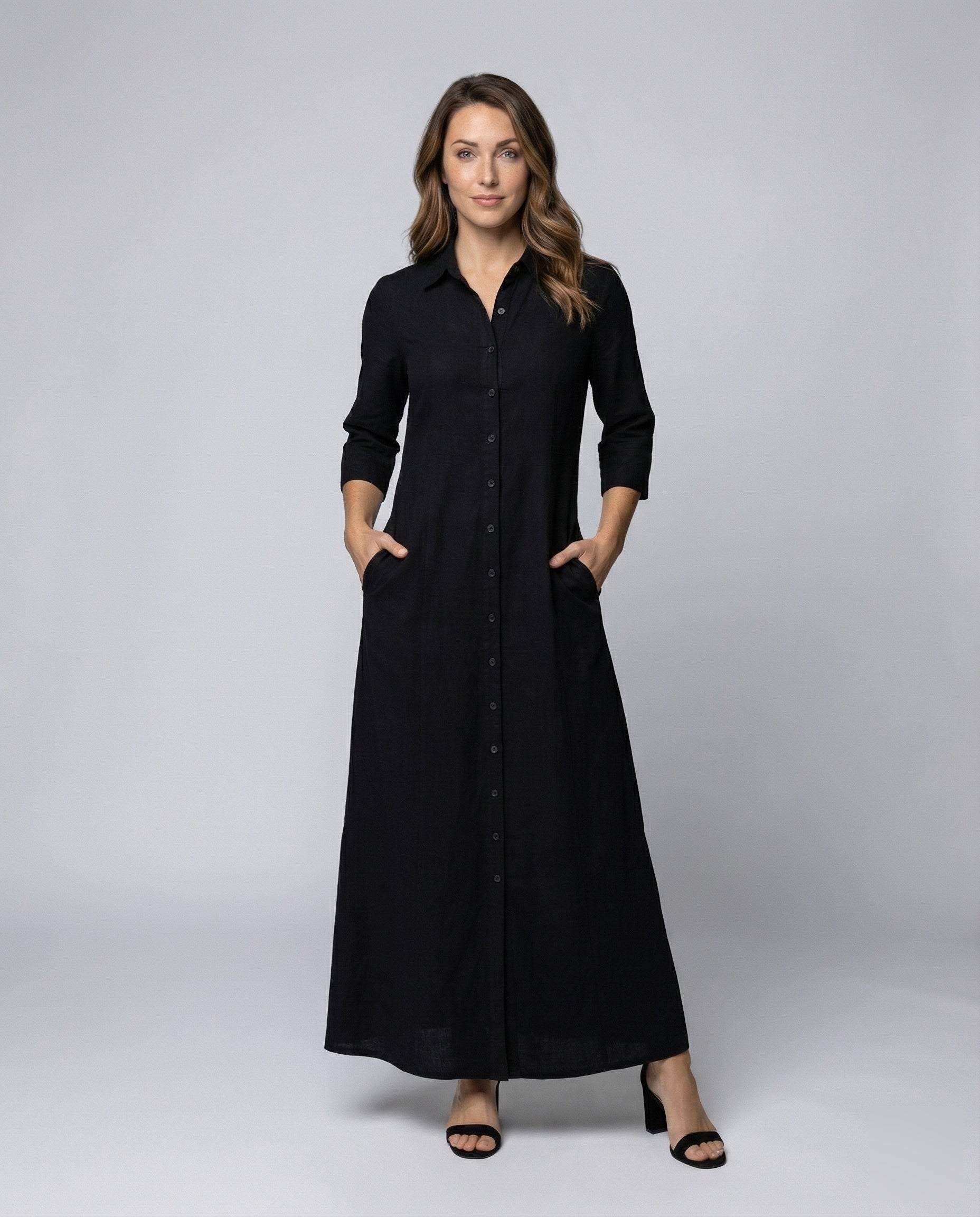 Damen Hemdkleid Lang Mit Seitenschlitzen - Norvielle
