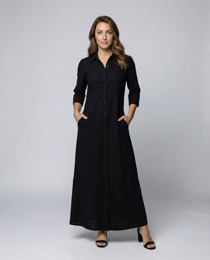 Damen Hemdkleid Lang Mit Seitenschlitzen - Norvielle