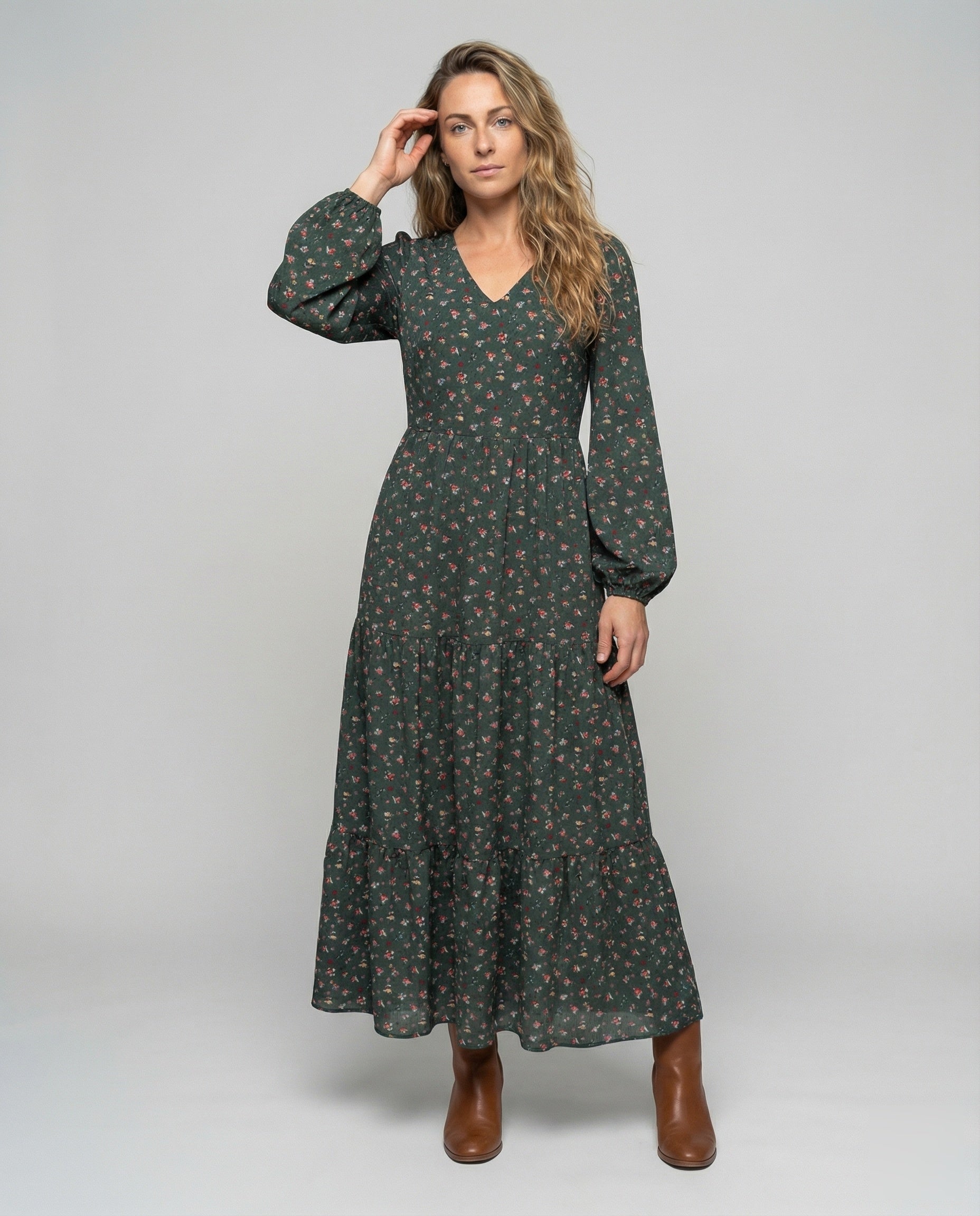 Damen Viskosemix-Kleid Lang Ballonärmel - Norvielle