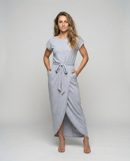 Damen Maxi-Kleid aus Baumwolle mit Bindegürtel Schwarz - Norvielle