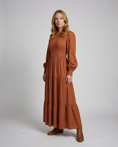 Damen Maxikleid Luftig Geschnitten Kräuselrock - Norvielle
