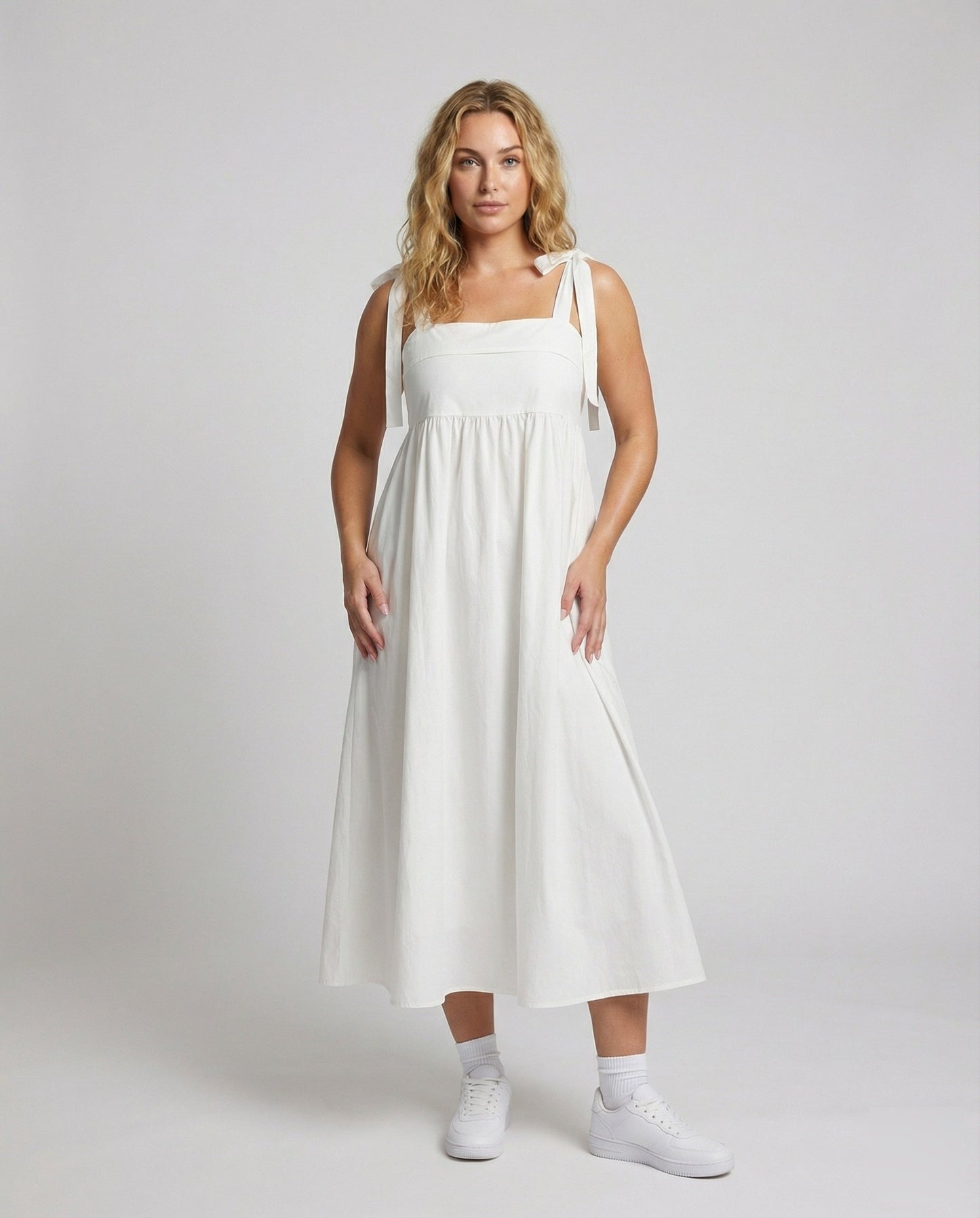 Damen Midi-Kleid Luftig Träger Schleifen - Norvielle