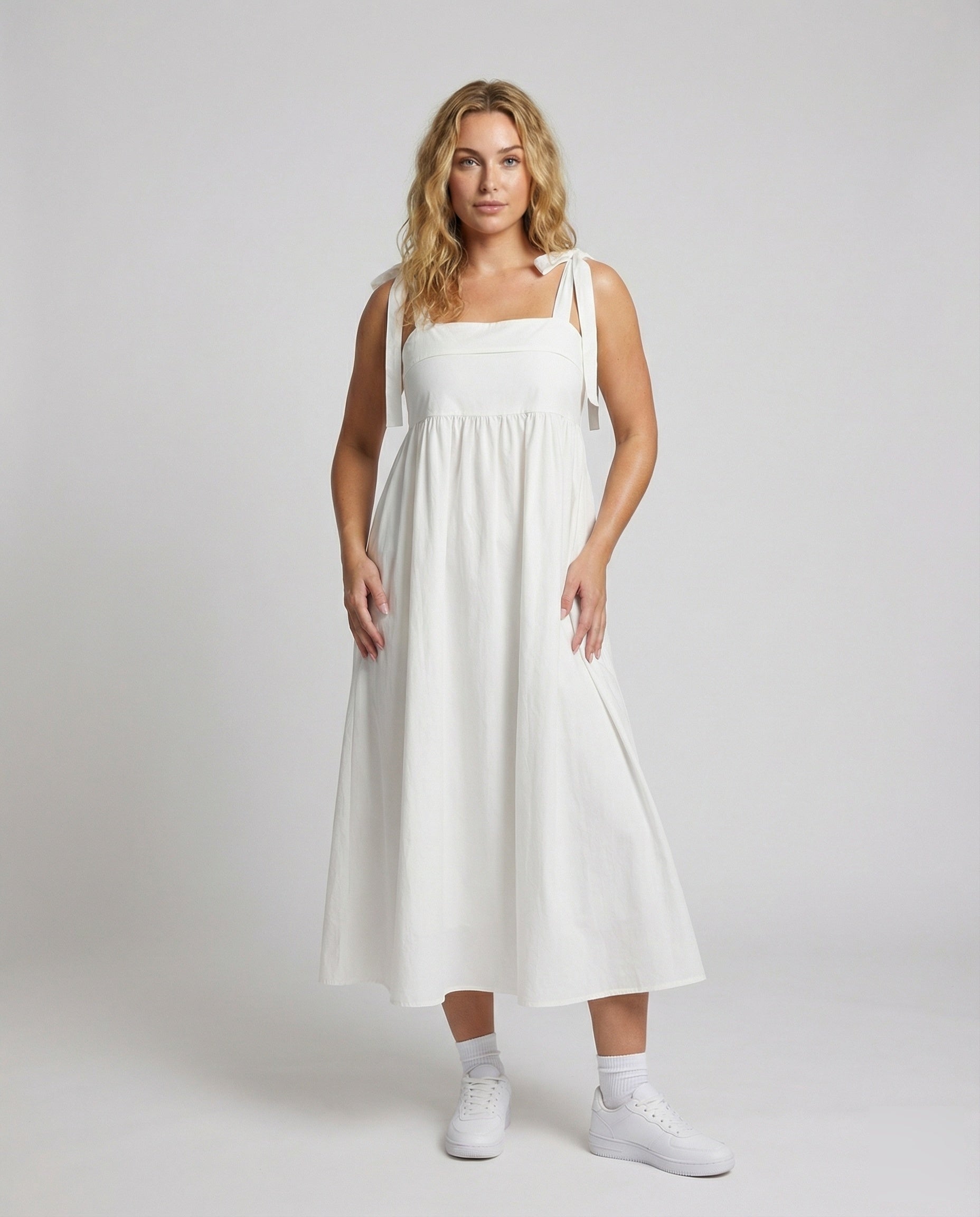Damen Midi-Kleid Luftig Träger Schleifen - Norvielle