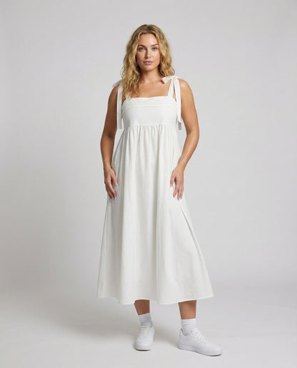 Damen Midi-Kleid Luftig Träger Schleifen - Norvielle