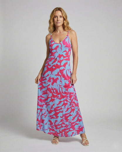 Damen Maxi-Kleid Blatt-Print Baumwolle Lang - Norvielle