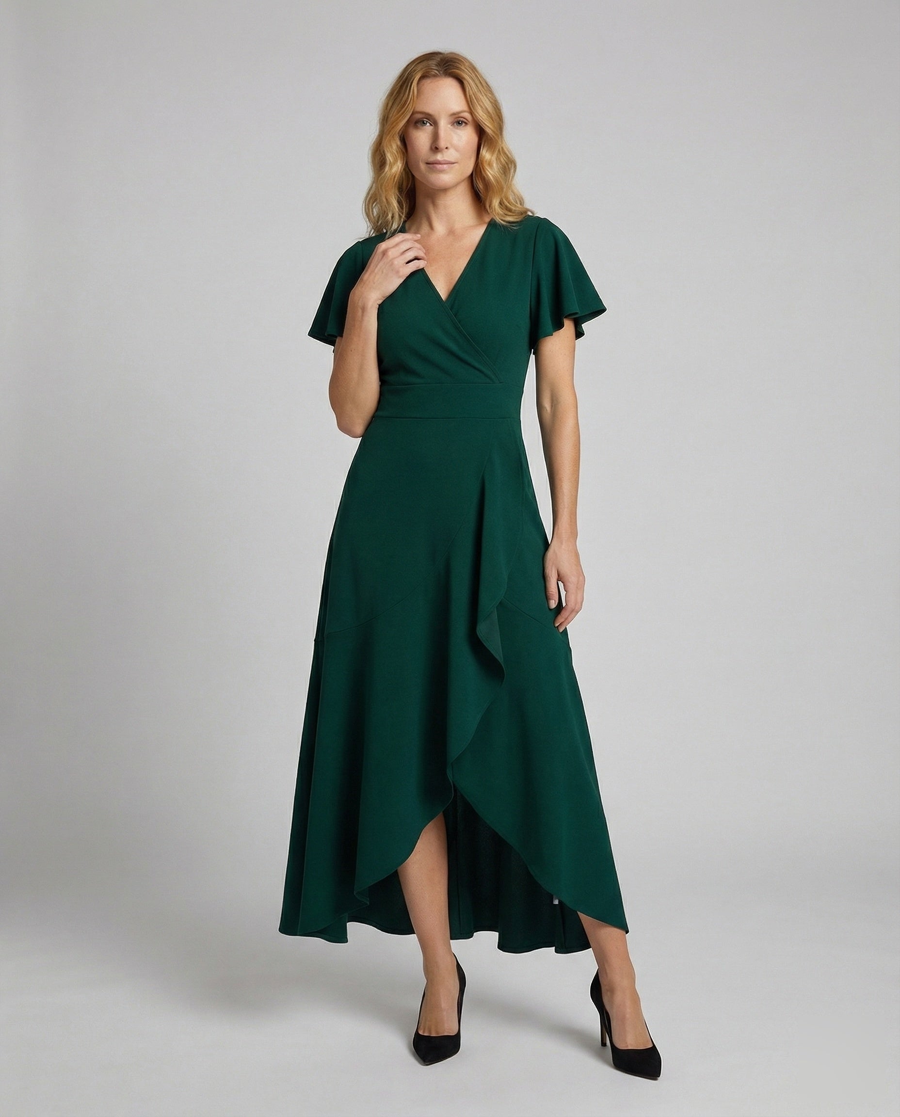 Damen Maxikleid Wickeloptik Volantärmel - Norvielle
