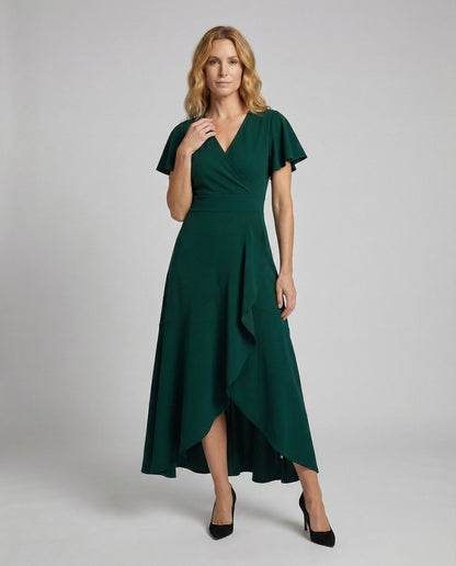 Damen Maxikleid Wickeloptik Volantärmel - Norvielle