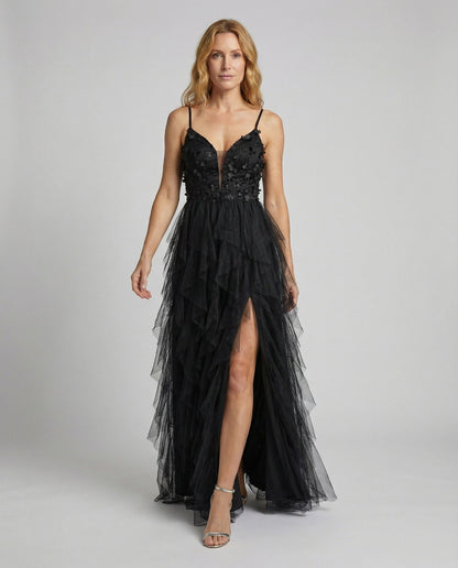 Damen Galaabendkleid Tüll Mehrschichtig Bestickt - Norvielle