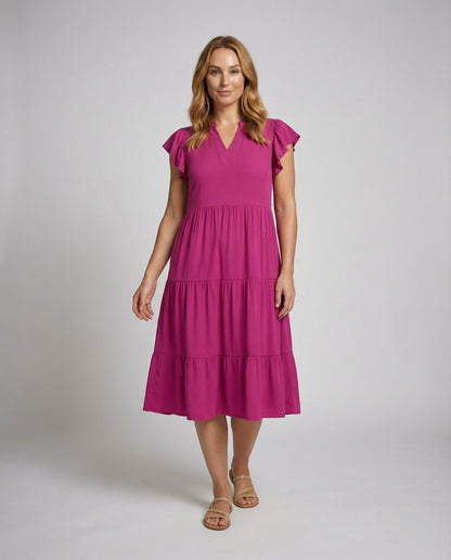 Damen Midi-Kleid Stufenrock mit Seitentaschen - Norvielle